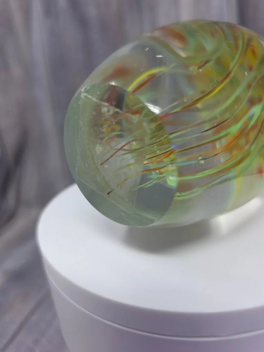 Vintage Crystal Art Oval Glass JELLYFISH PAPERWEIGHT SCULPTURE 23oz 3.75